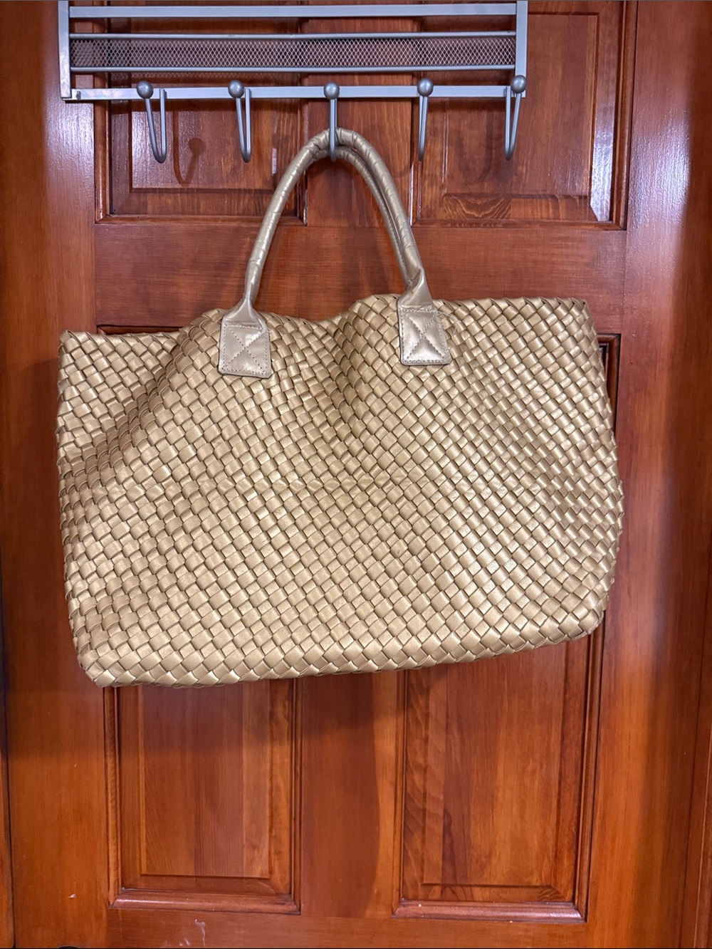 Woven Tote Bag in Metallic Gold - Women's Carryall